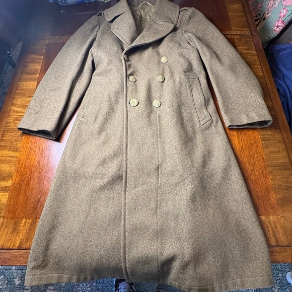 Other - Vintage Military Wool Overcoat Double Breasted Long‎ Trench Coat